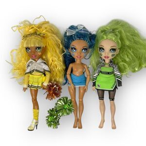 Rainbow High Cheer Fashion Doll Lot of 3 Pom Poms Cheerleader Flawed Incomplete